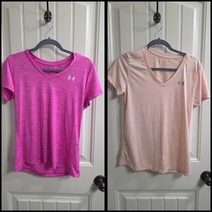 Under Armour Women's Short Sleeve Tees - Magenta and Light Peach
